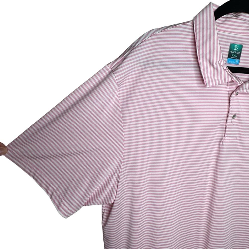 Pro Tour Golf Polo XXL Mens Pink Striped Short Sleeve Casual Active Resort - Picture 2 of 9